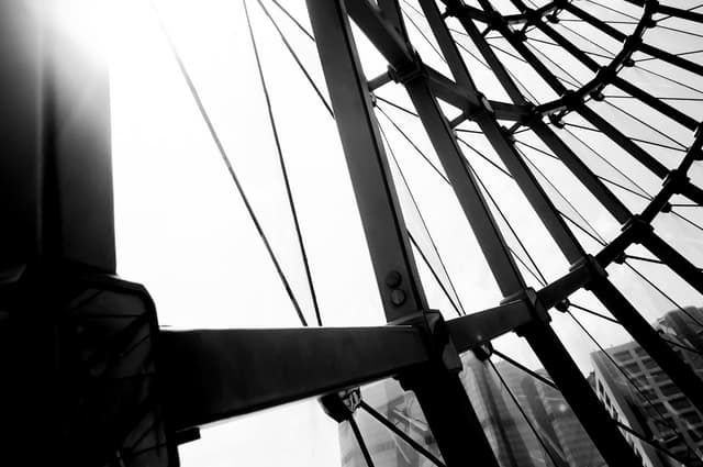 upwards view of section of a Ferris wheel