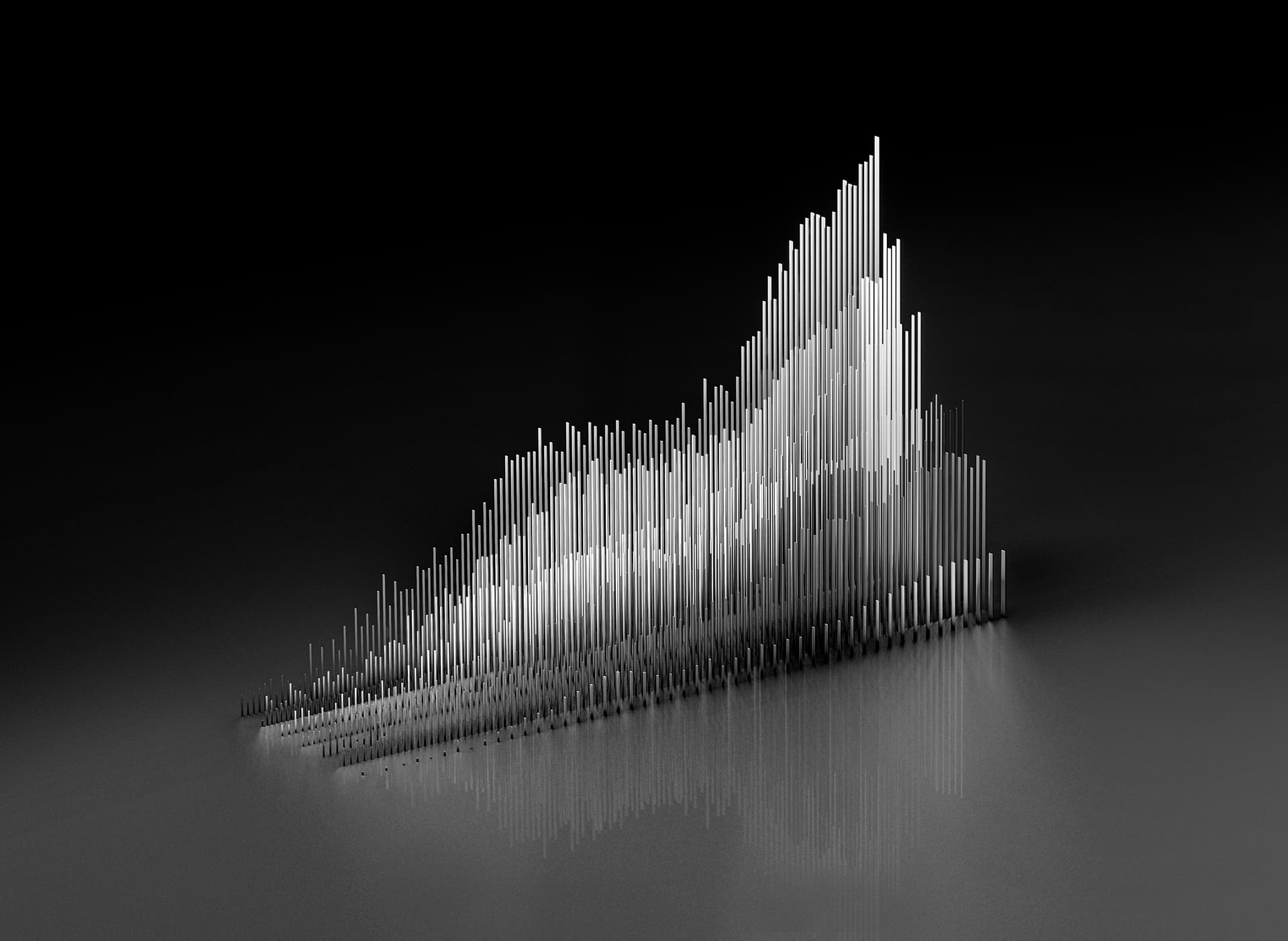 Black and white 3D representation of a graph with multiple different items and levels