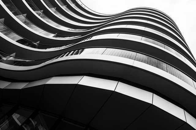 Curved exterior of modern building in Battersea