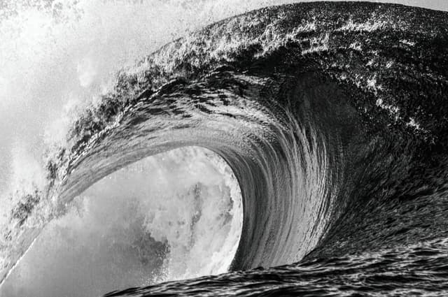 Close up of a huge and powerful wave breaking