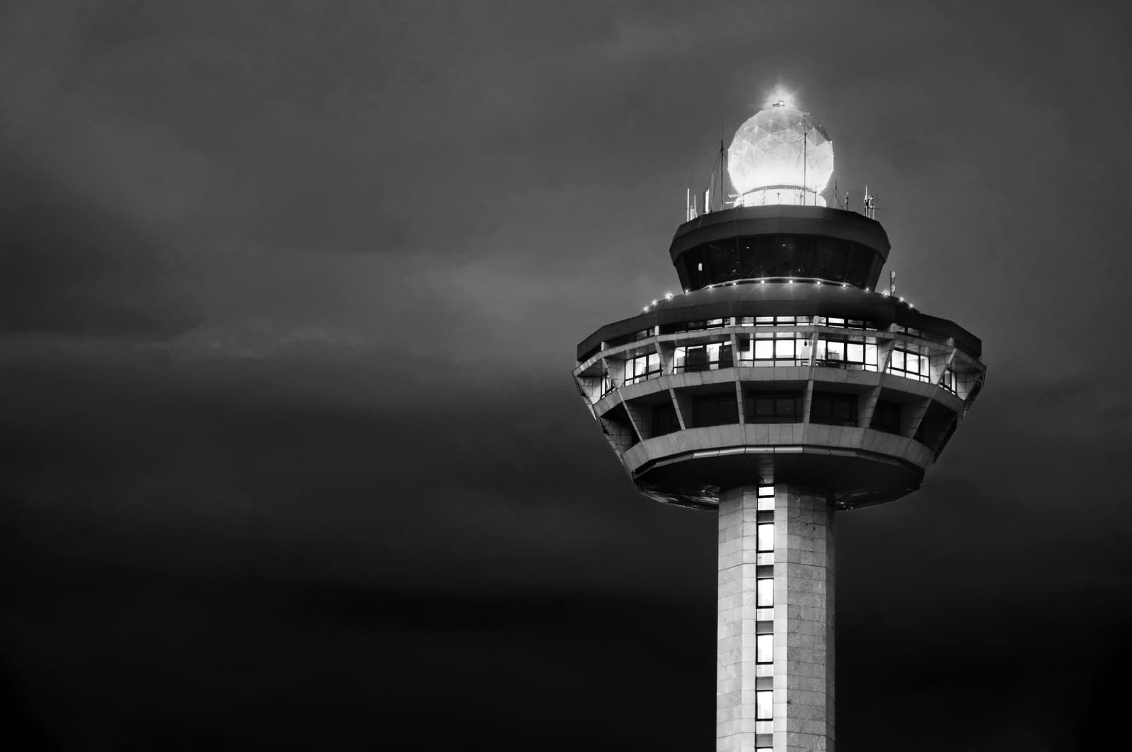 Close up of an airport's air traffic control tower