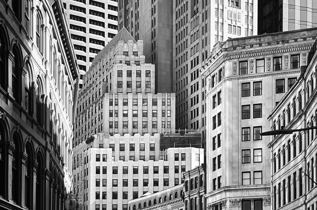 Elegant pre-war office buildings in Downtown Boston