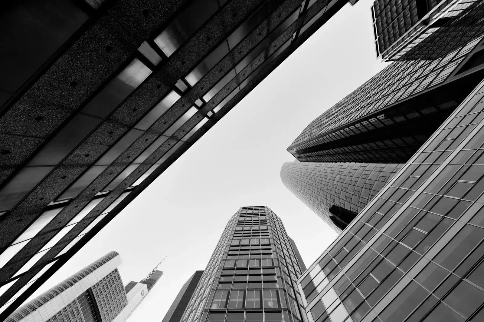 skyscrapers in Frankfurt upward view